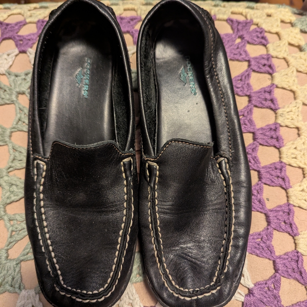 Dockers Black Leather Slip-On Loafers